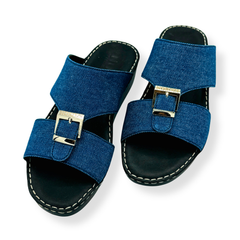 Luxury Denim Arabic Sandals with Center Buckles