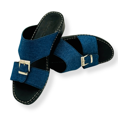 Luxury Denim Arabic Sandals with Center Buckles