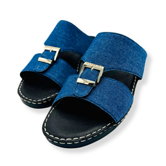 Luxury Denim Arabic Sandals with Center Buckles