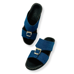 Luxury Denim Arabic Sandals with Center Buckles
