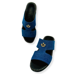 Luxury Denim Arabic Sandals with Crown