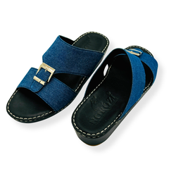Luxury Denim Arabic Sandals with Center Buckles