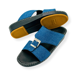 Luxury Denim Arabic Sandals with Center Buckles