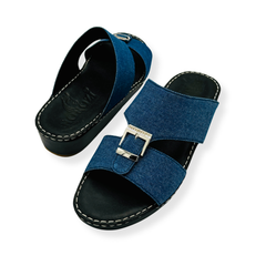 Luxury Denim Arabic Sandals with Center Buckles