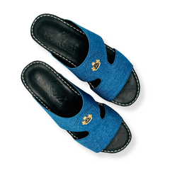 Luxury Denim Arabic Sandals with Crown